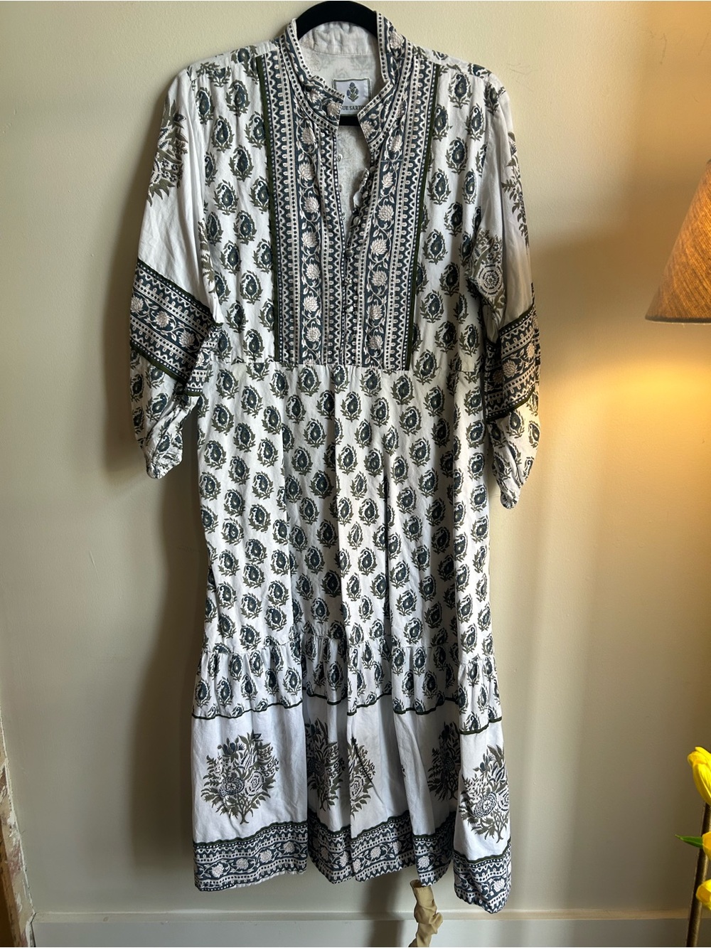 SUE SARTOR Flounce Dress | Navy/Olive - Size L